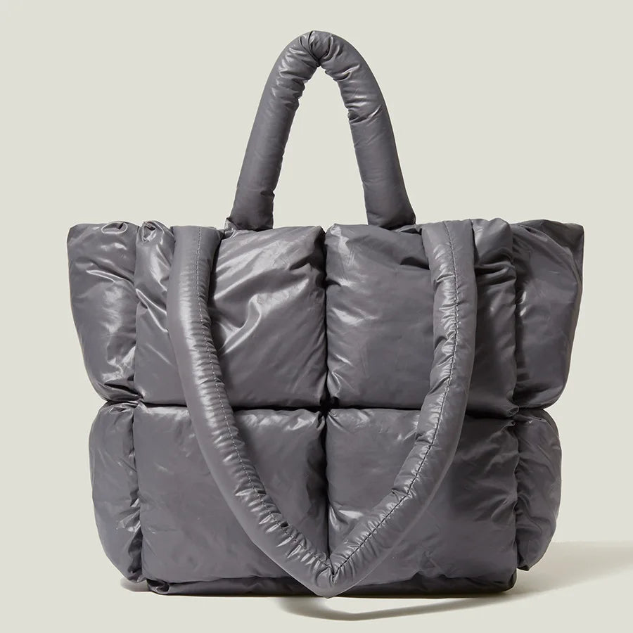 Fashion Fluorescent Green Padded Women Shoulder Bags Designer Quilted Handbags Luxury Laser Nylon Large Capacity Tote Bag Winter