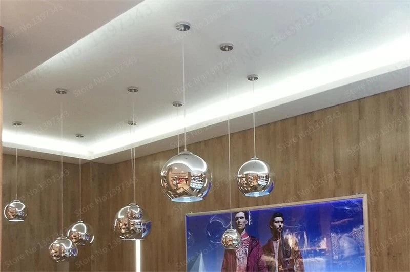 Wonderland LED Chandelier Ball Light Pendant Lamp Glass Ball Light Luster Modern Copper Sliver Shade Mirror Christmas