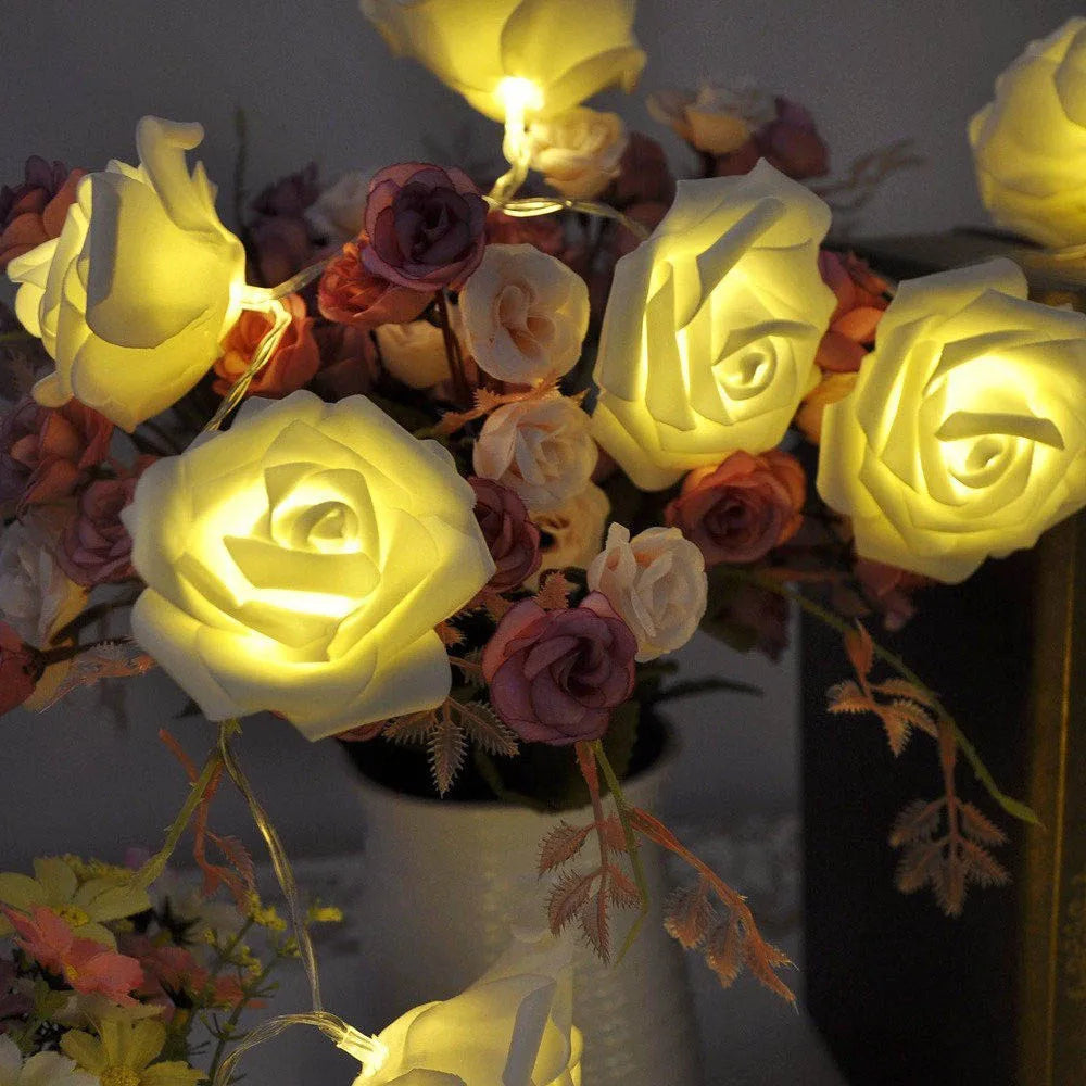 Rose Flower Festoon LED Lights 20 Leds String Lights Christmas Indoor Decorations For Home Valentines Fairy Light