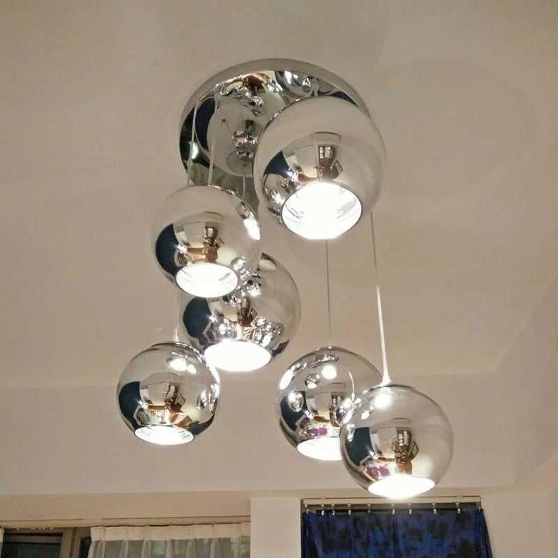 Wonderland LED Chandelier Ball Light Pendant Lamp Glass Ball Light Luster Modern Copper Sliver Shade Mirror Christmas