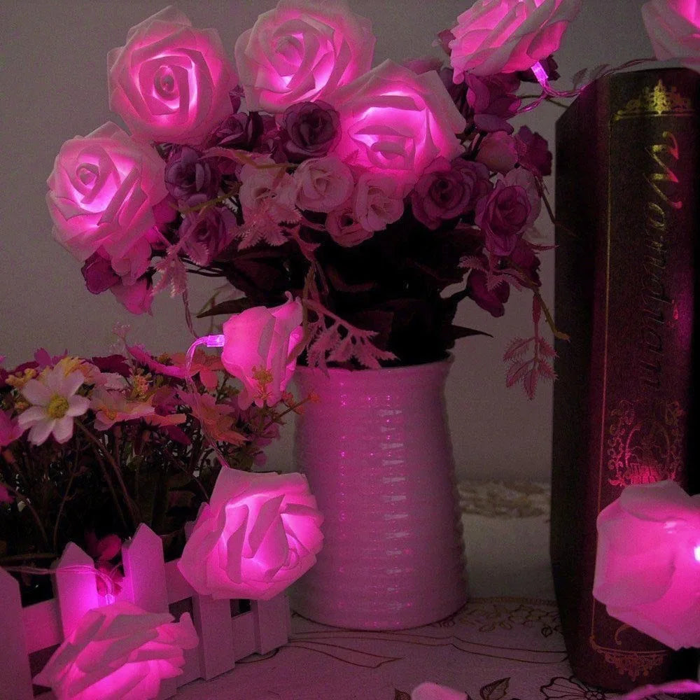 Rose Flower Festoon LED Lights 20 Leds String Lights Christmas Indoor Decorations For Home Valentines Fairy Light