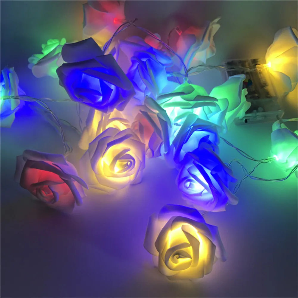 Rose Flower Festoon LED Lights 20 Leds String Lights Christmas Indoor Decorations For Home Valentines Fairy Light
