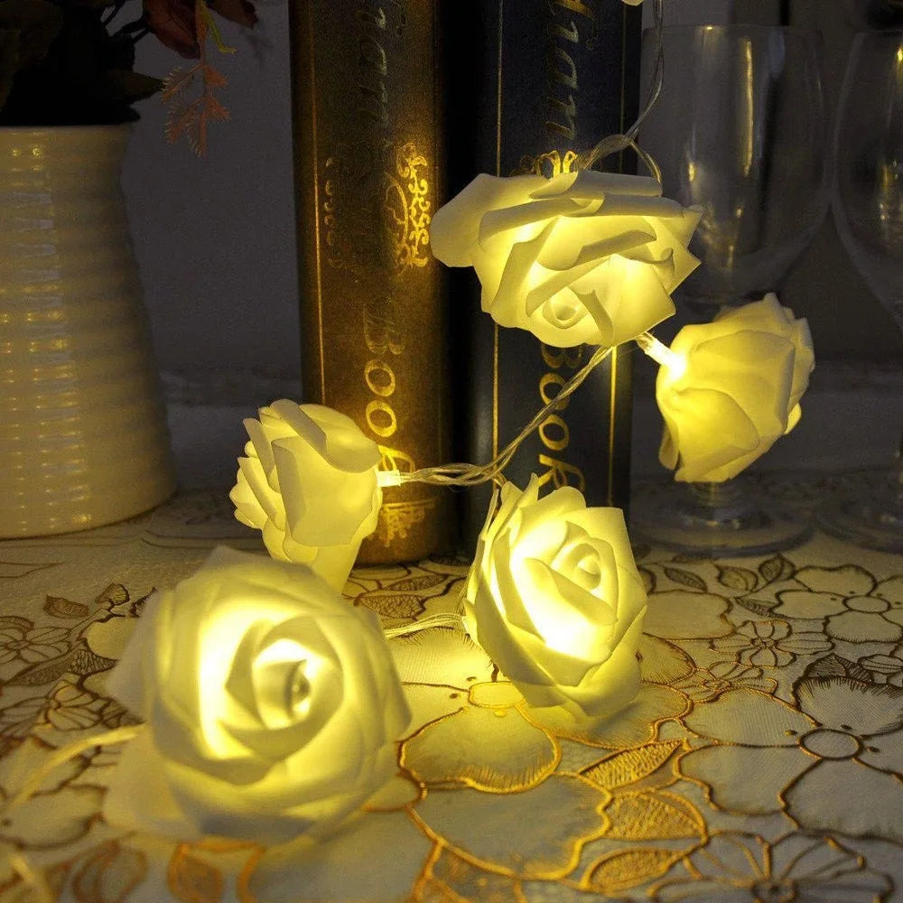 Rose Flower Festoon LED Lights 20 Leds String Lights Christmas Indoor Decorations For Home Valentines Fairy Light