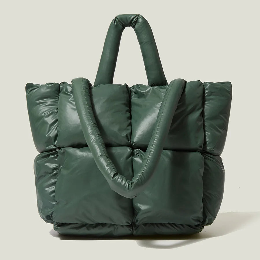 Fashion Fluorescent Green Padded Women Shoulder Bags Designer Quilted Handbags Luxury Laser Nylon Large Capacity Tote Bag Winter