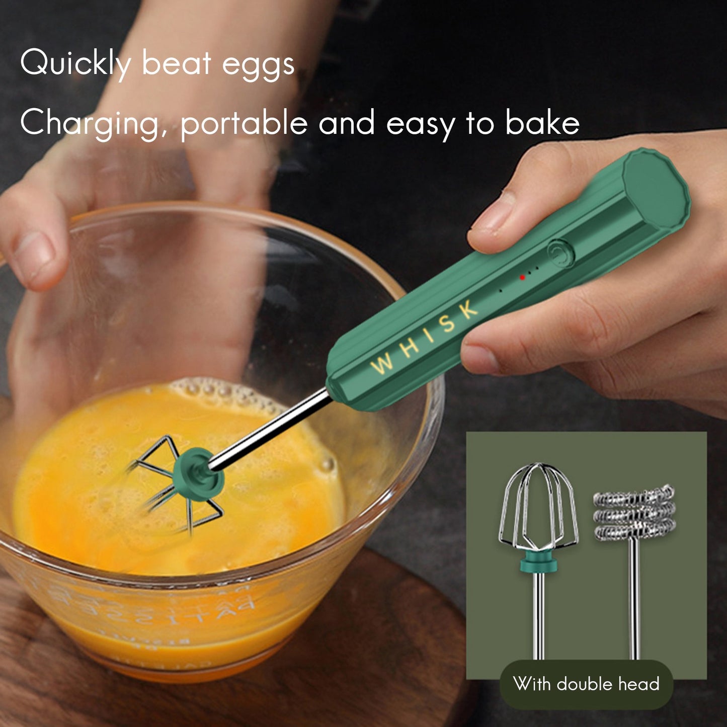 USB Rechargeable Electric Whisk Egg Beater Handheld Coffee Blender Household Milk Shaker Mixer Frother Foamer Green