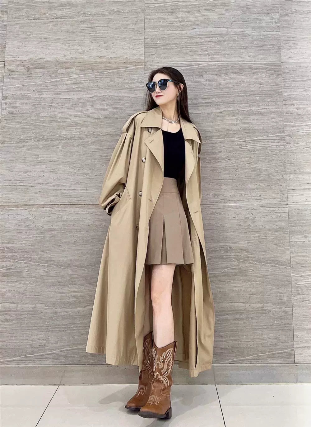 Loose Double Breasted Long Trench Coat Women