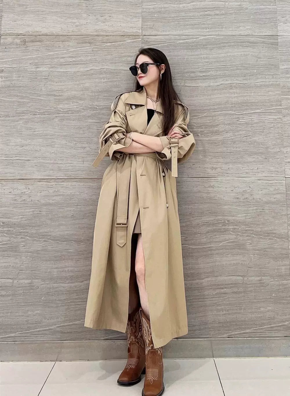 Loose Double Breasted Long Trench Coat Women