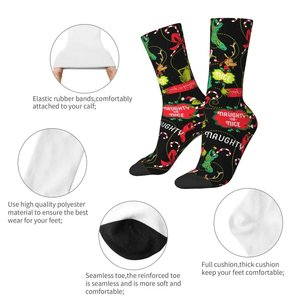Novelty Christmas-S-Green-S-Grinching Socks Men's Women's Fashion Socks Spring Summer Autumn Winter Middle Tube Socks Gift