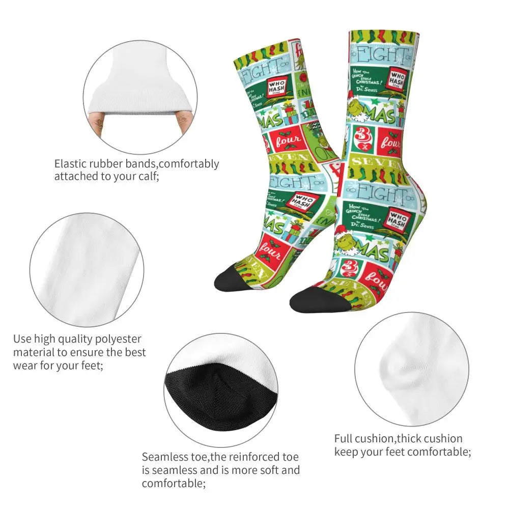 Novelty Christmas-S-Green-S-Grinching Socks Men's Women's Fashion Socks Spring Summer Autumn Winter Middle Tube Socks Gift