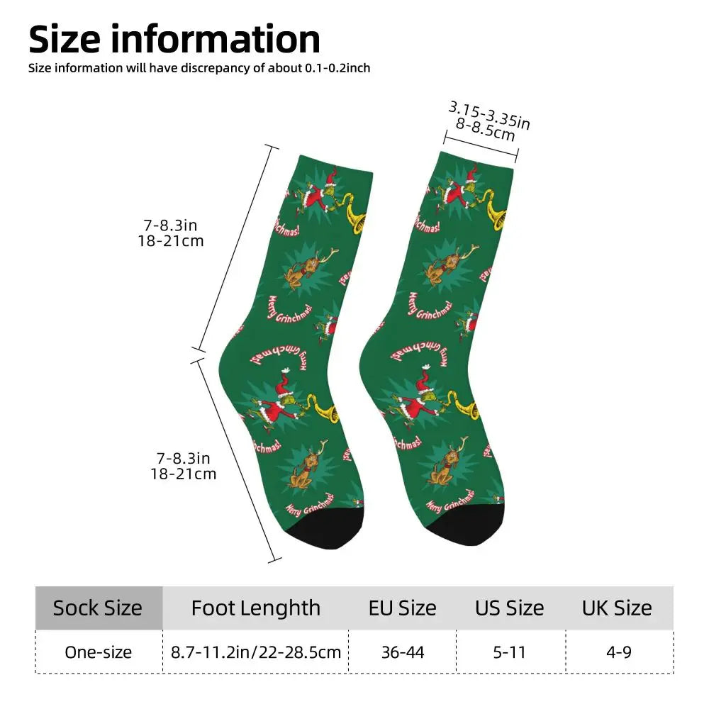Novelty Christmas-S-Green-S-Grinching Socks Men's Women's Fashion Socks Spring Summer Autumn Winter Middle Tube Socks Gift