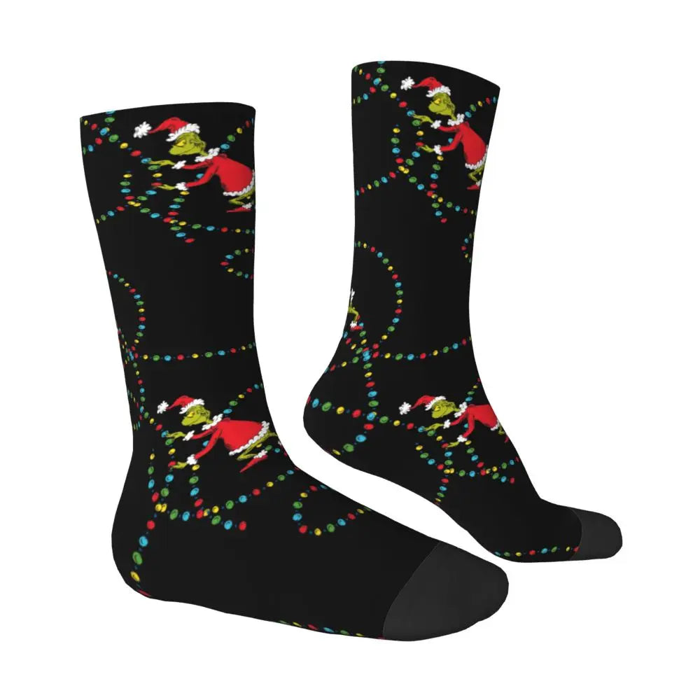 Novelty Christmas-S-Green-S-Grinching Socks Men's Women's Fashion Socks Spring Summer Autumn Winter Middle Tube Socks Gift