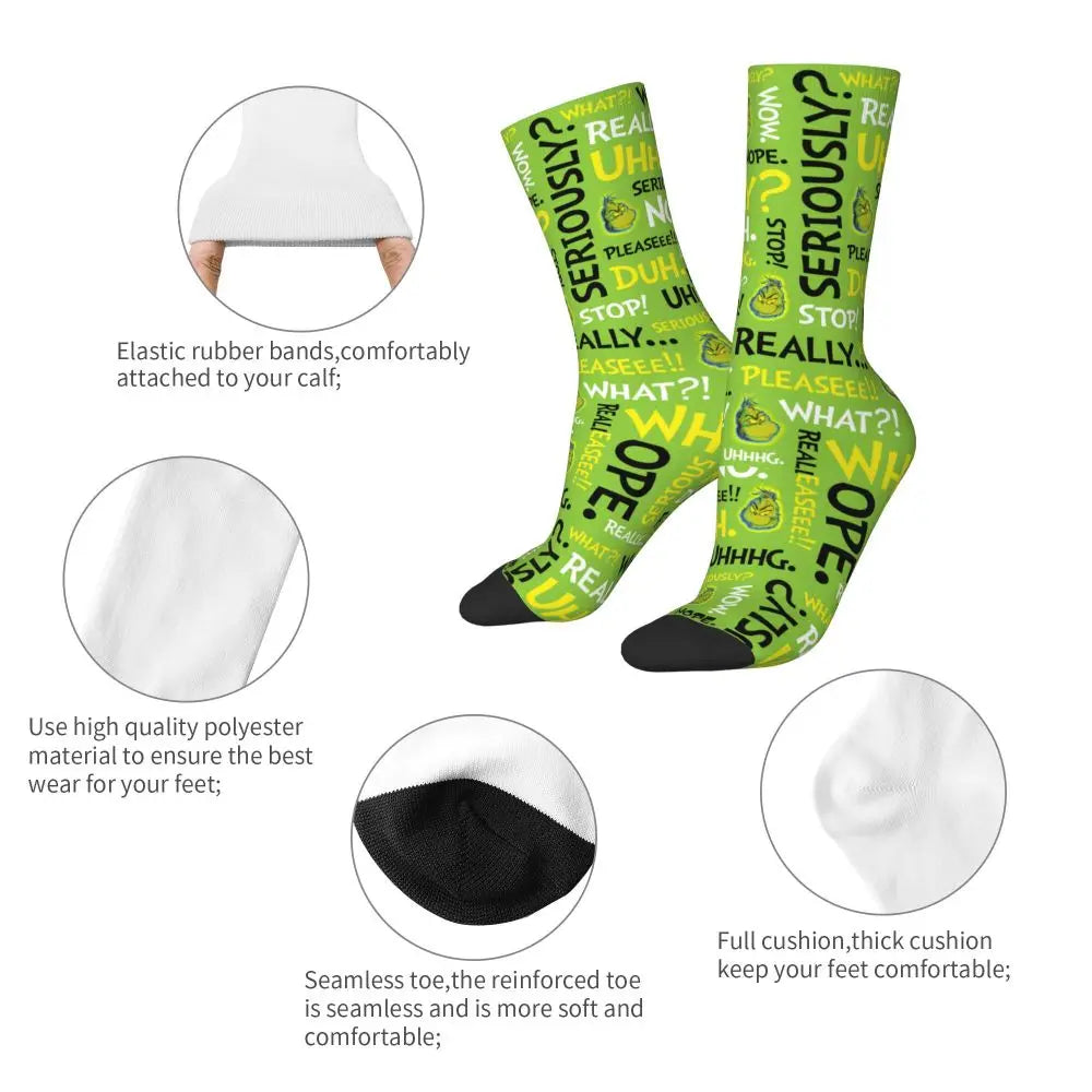 Novelty Christmas-S-Green-S-Grinching Socks Men's Women's Fashion Socks Spring Summer Autumn Winter Middle Tube Socks Gift