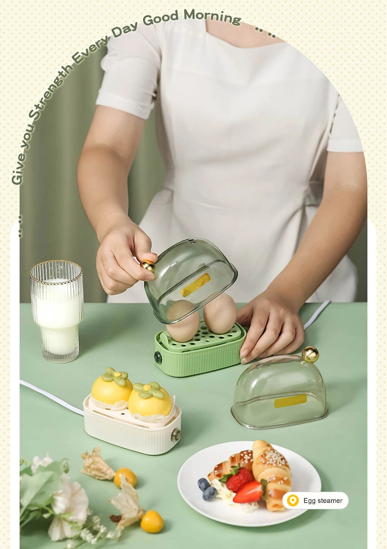 DMWD 120W 220V Electric Egg Boiler Poacher Automatic Power Off Mini Breakfast Machine Egg Cookers 2 Eggs Portable Food Steamer