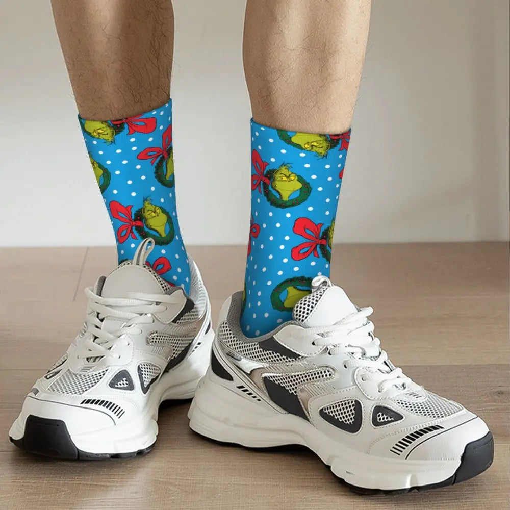 Novelty Christmas-S-Green-S-Grinching Socks Men's Women's Fashion Socks Spring Summer Autumn Winter Middle Tube Socks Gift