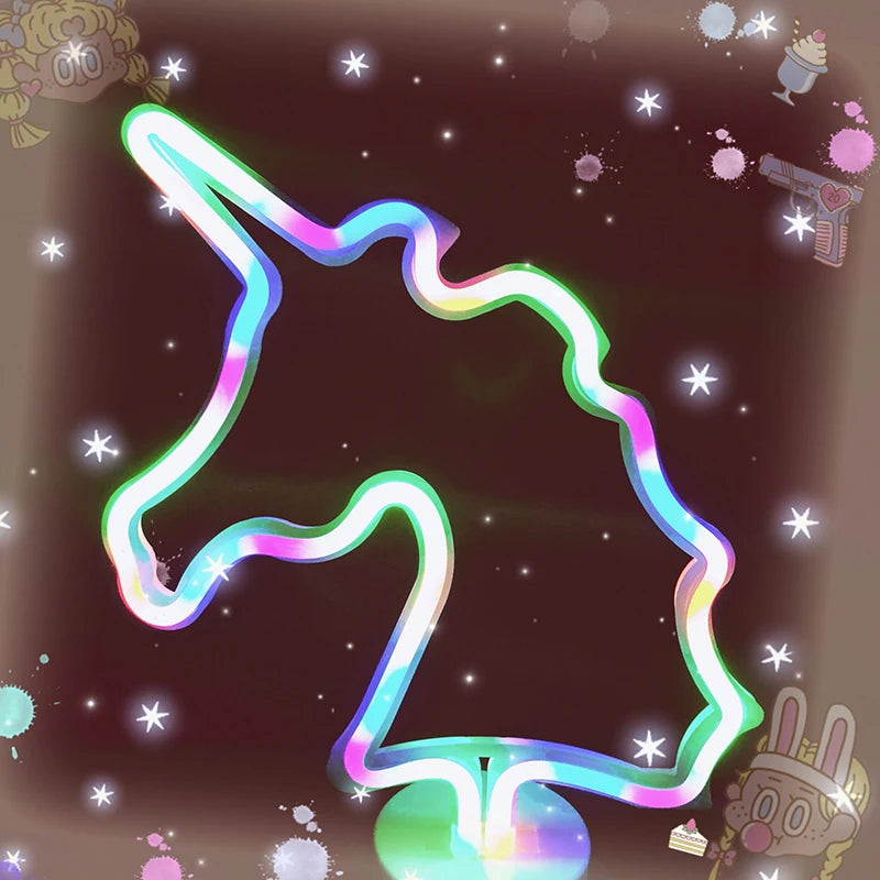 Rainbow LED Unicorn Neon Sign Night Light Home Kids Bedroom Indoor Lighting Decor Lamp Lovely LED Night Light