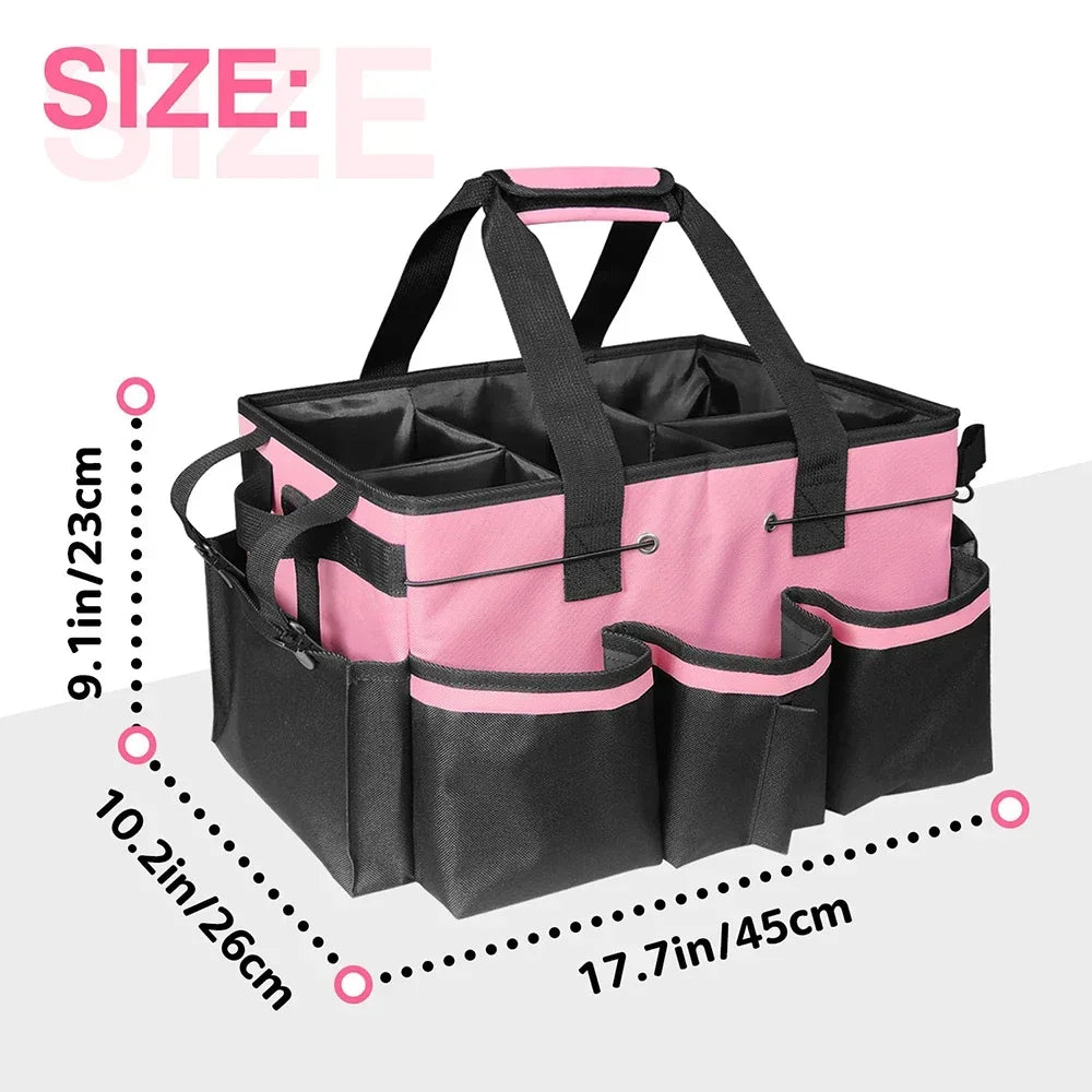 Pink Tool Bag with Pockets Cleaning Toolbag Storage Waterproof Wear-Resistant Large Capacity Oxford Cloth Tools Organizer