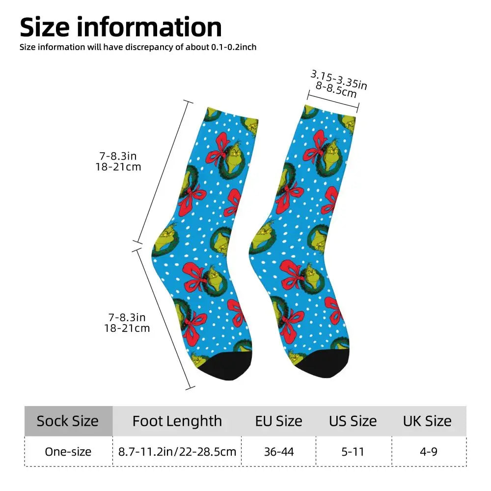 Novelty Christmas-S-Green-S-Grinching Socks Men's Women's Fashion Socks Spring Summer Autumn Winter Middle Tube Socks Gift