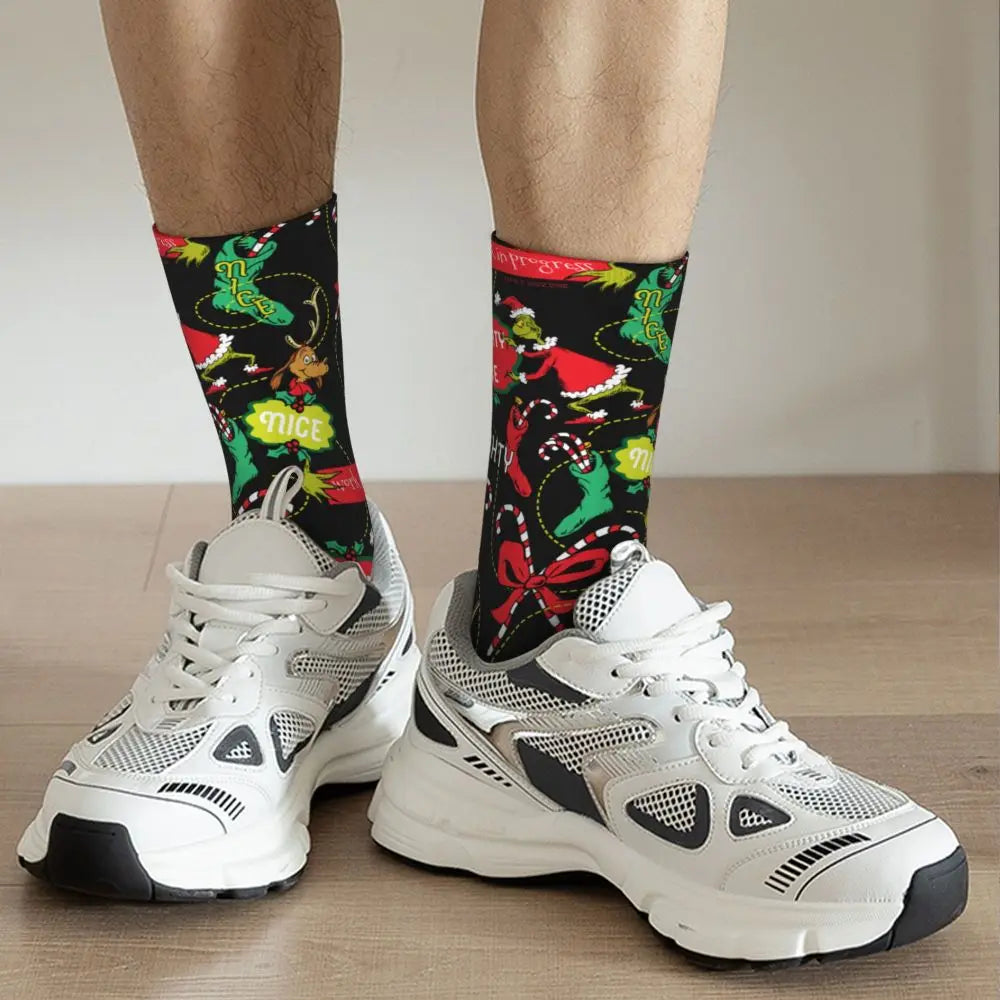 Novelty Christmas-S-Green-S-Grinching Socks Men's Women's Fashion Socks Spring Summer Autumn Winter Middle Tube Socks Gift