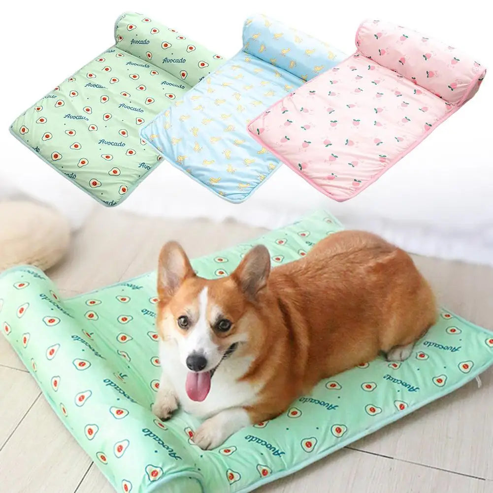 Summer Pet Cooling Mat Ice Silk Mat With Pillow Cushion Cat Dog Breathable Pad Sofa For Small Medium Dogs Cool Sleep Mats