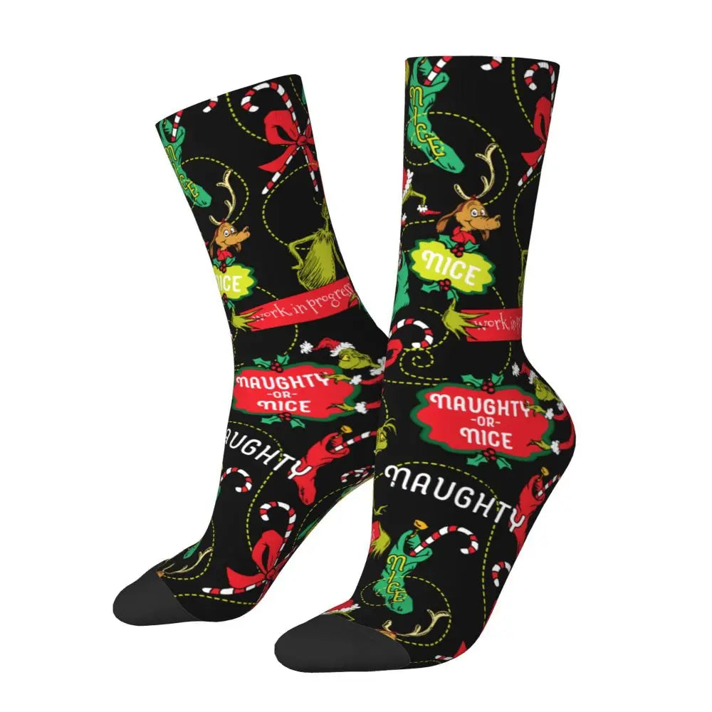 Novelty Christmas-S-Green-S-Grinching Socks Men's Women's Fashion Socks Spring Summer Autumn Winter Middle Tube Socks Gift