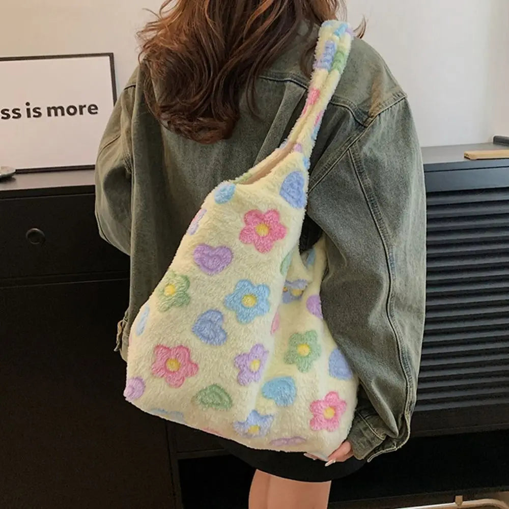 Soft Plush Shoulder Bags Casual Large Capacity Furry Top-Handle Bag Handbags Women Girls