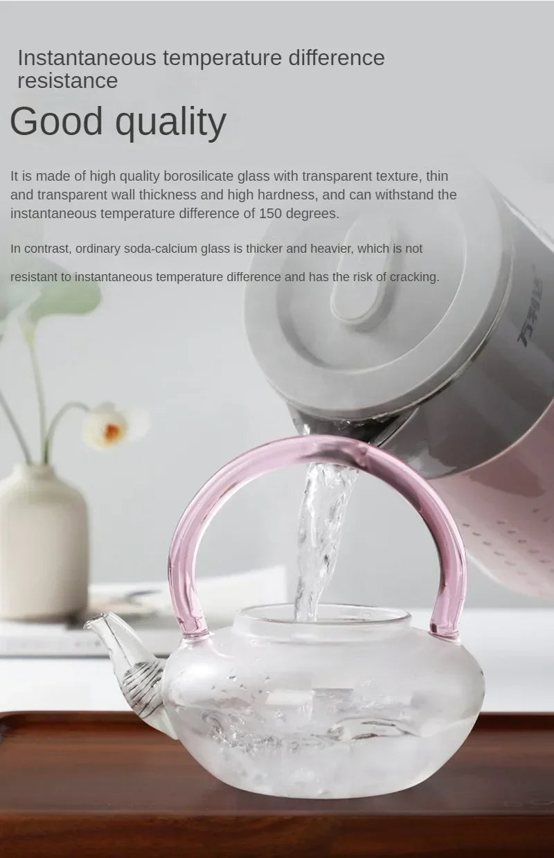 Tea Pot Pink Butterfly High Borosilicate Transparent Glass Beam Pot Clay Stove Tea Kettle Tea Cup