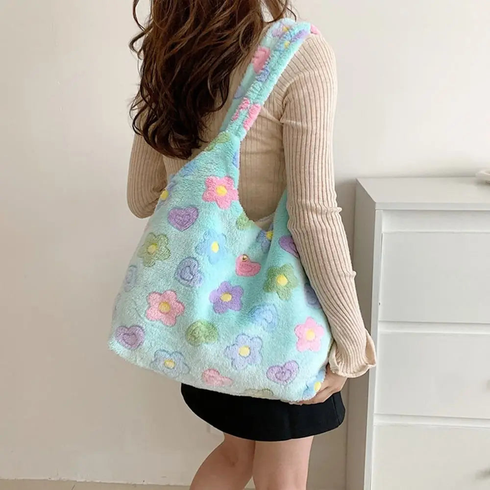 Soft Plush Shoulder Bags Casual Large Capacity Furry Top-Handle Bag Handbags Women Girls