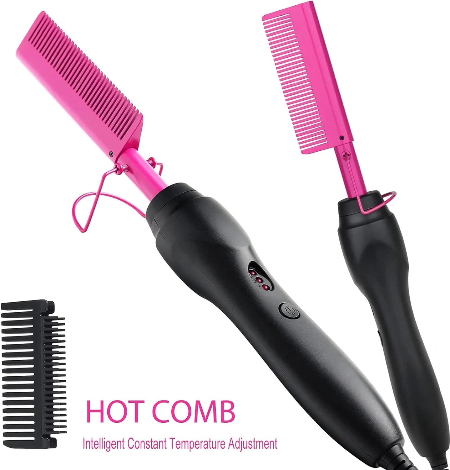 Electric Pink Hot Comb Professional Fast Heating Styling Comb Hair Straightener Portable Anti-Scald Straightening Press Comb