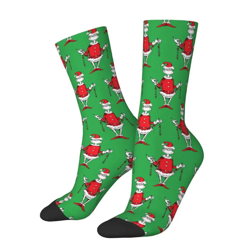 Novelty Christmas-S-Green-S-Grinching Socks Men's Women's Fashion Socks Spring Summer Autumn Winter Middle Tube Socks Gift