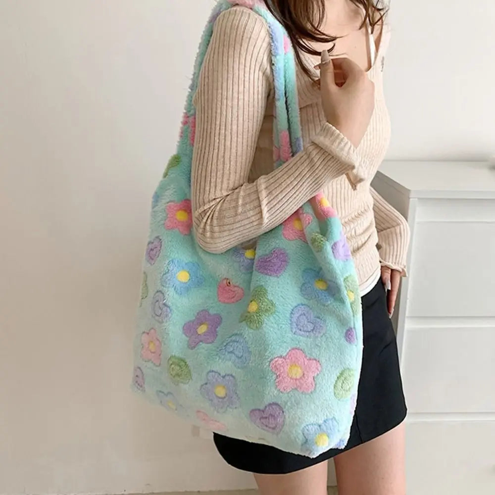 Soft Plush Shoulder Bags Casual Large Capacity Furry Top-Handle Bag Handbags Women Girls