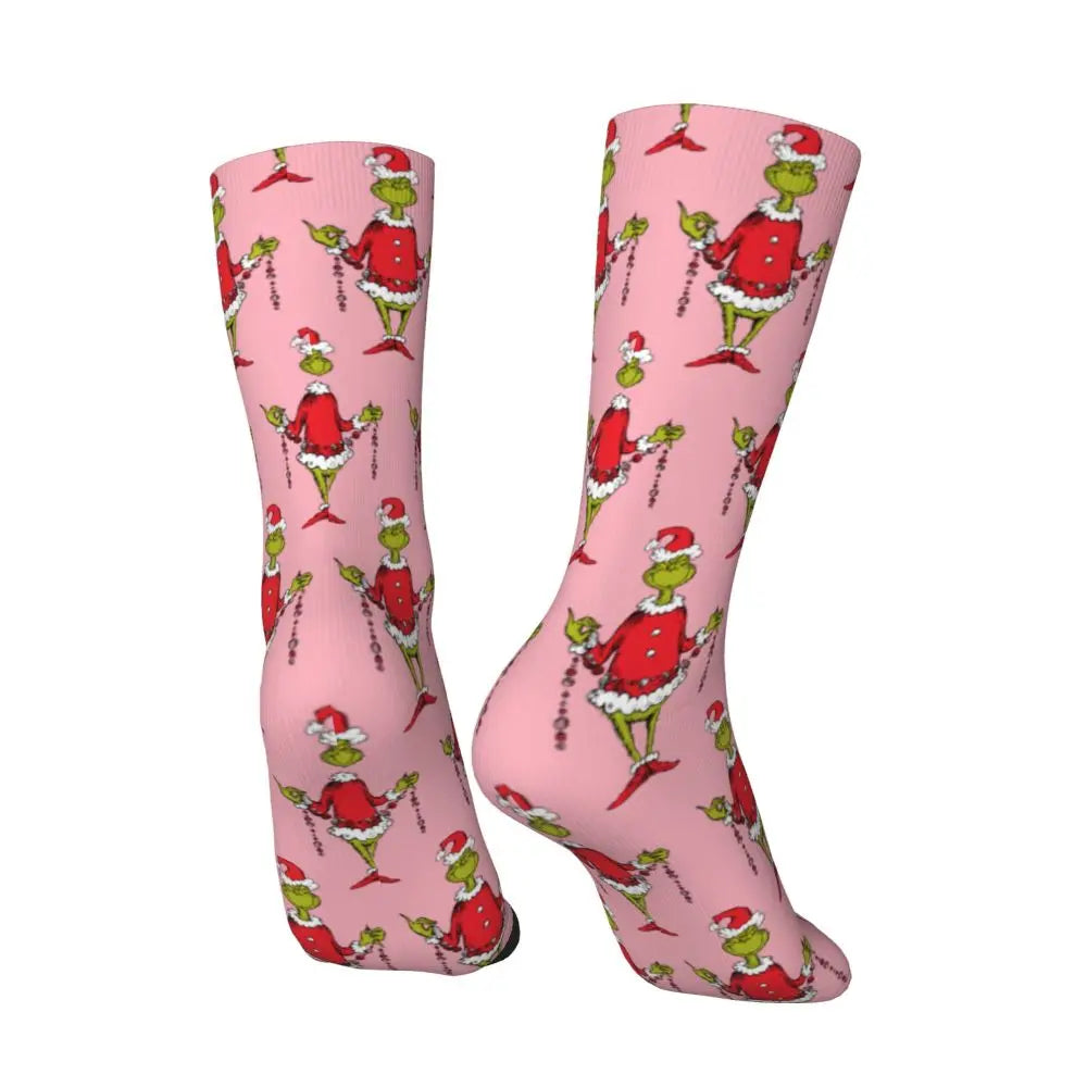 Novelty Christmas-S-Green-S-Grinching Socks Men's Women's Fashion Socks Spring Summer Autumn Winter Middle Tube Socks Gift