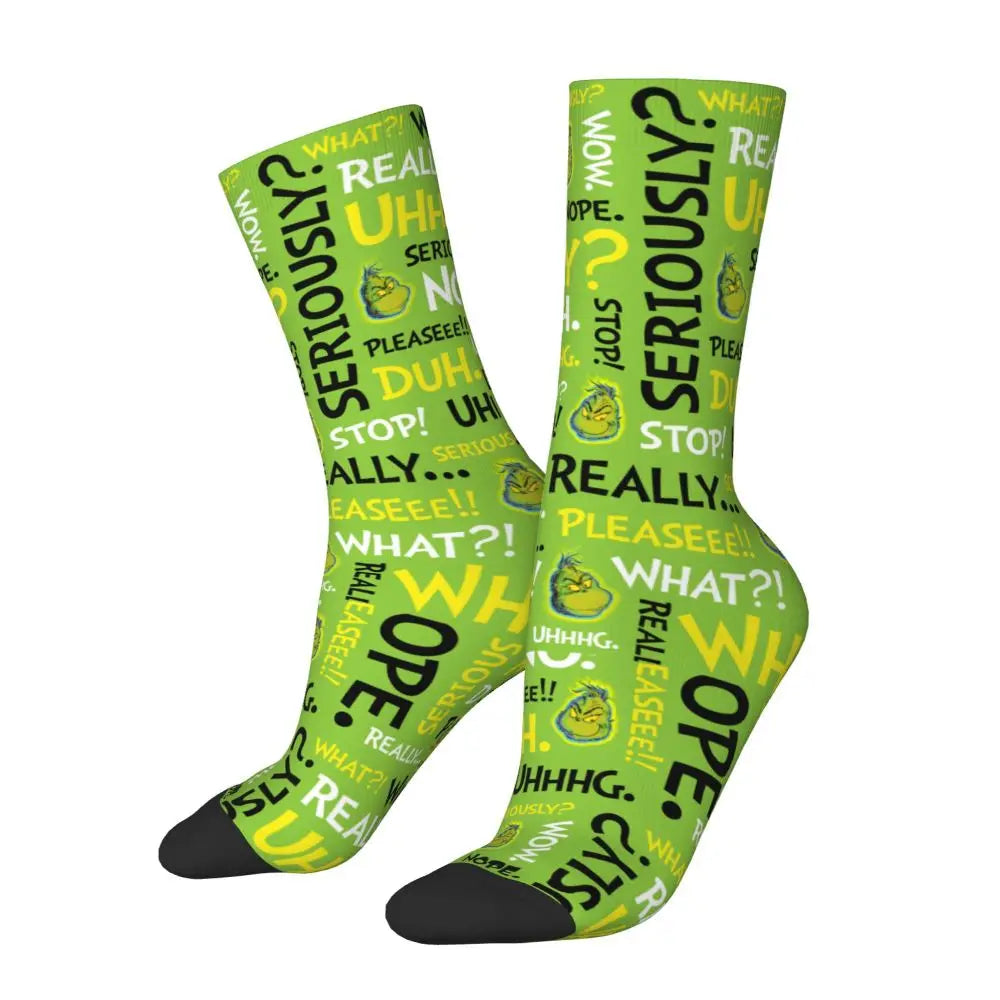 Novelty Christmas-S-Green-S-Grinching Socks Men's Women's Fashion Socks Spring Summer Autumn Winter Middle Tube Socks Gift