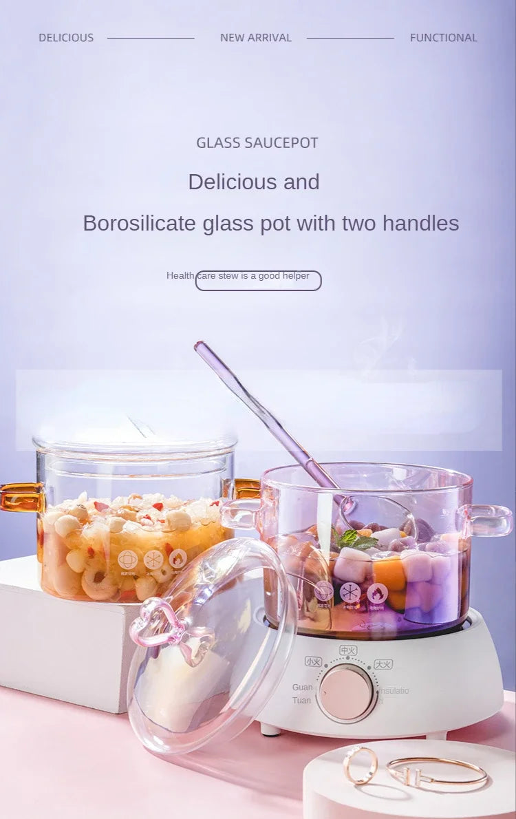 Pink Glass Pan High Borosilicate Cooking Pot Can Electric Ceramic Furnace High Appearance Level Ins Glass Pot