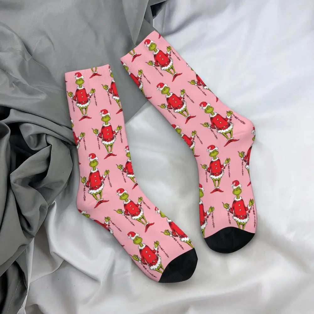 Novelty Christmas-S-Green-S-Grinching Socks Men's Women's Fashion Socks Spring Summer Autumn Winter Middle Tube Socks Gift