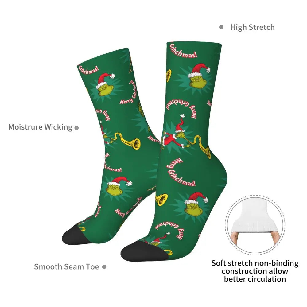 Novelty Christmas-S-Green-S-Grinching Socks Men's Women's Fashion Socks Spring Summer Autumn Winter Middle Tube Socks Gift