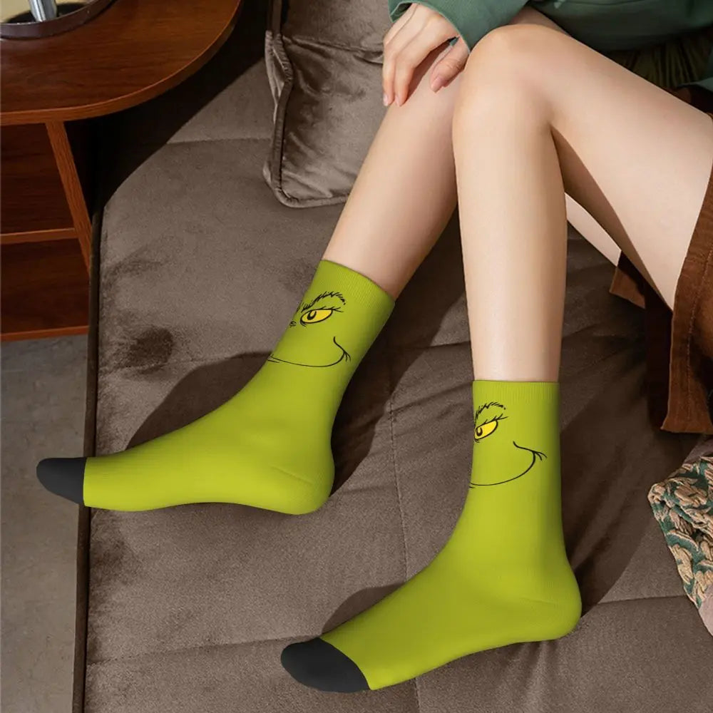 Novelty Christmas-S-Green-S-Grinching Socks Men's Women's Fashion Socks Spring Summer Autumn Winter Middle Tube Socks Gift