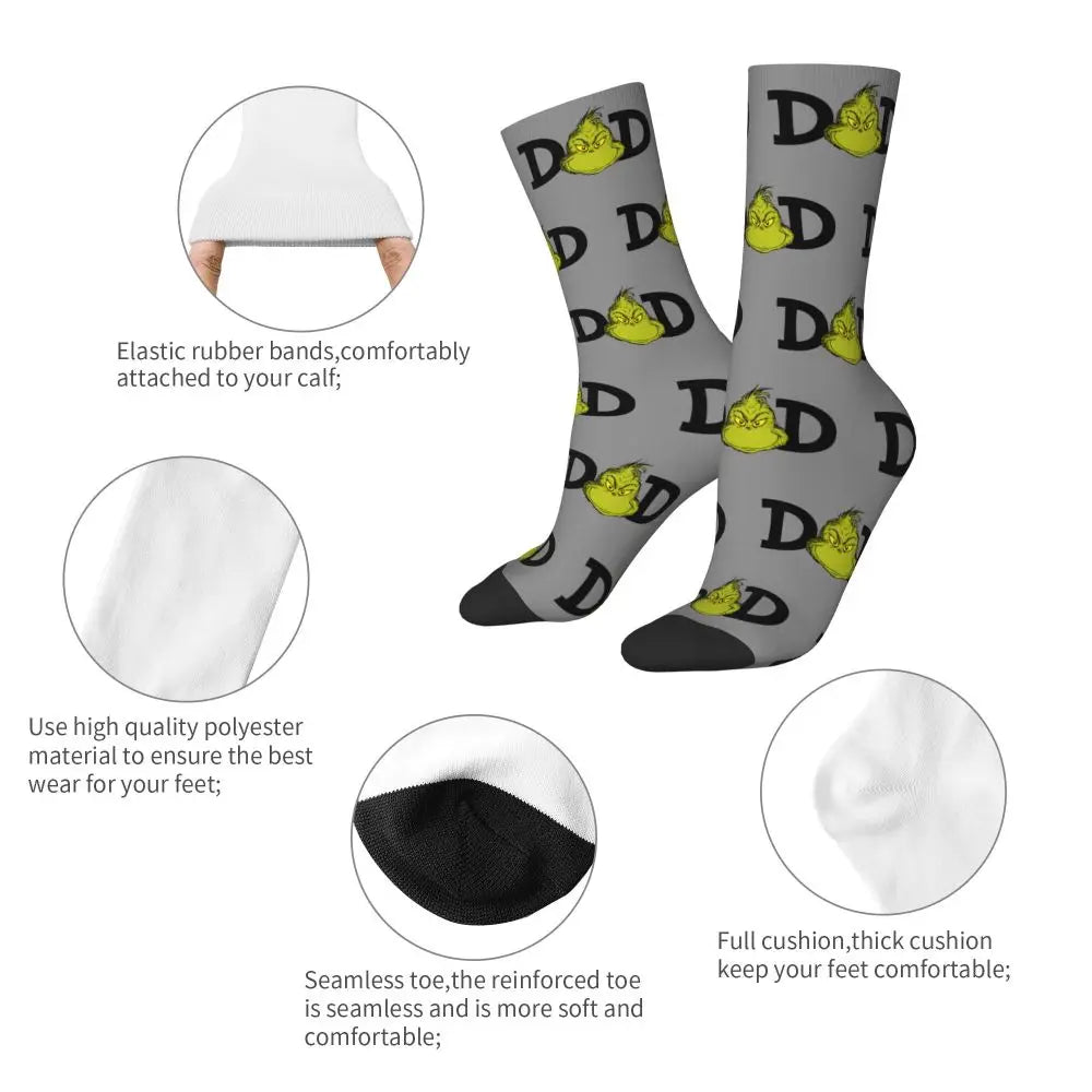 Novelty Christmas-S-Green-S-Grinching Socks Men's Women's Fashion Socks Spring Summer Autumn Winter Middle Tube Socks Gift