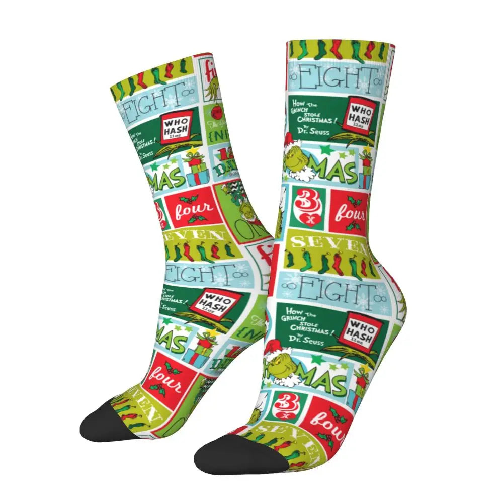 Novelty Christmas-S-Green-S-Grinching Socks Men's Women's Fashion Socks Spring Summer Autumn Winter Middle Tube Socks Gift