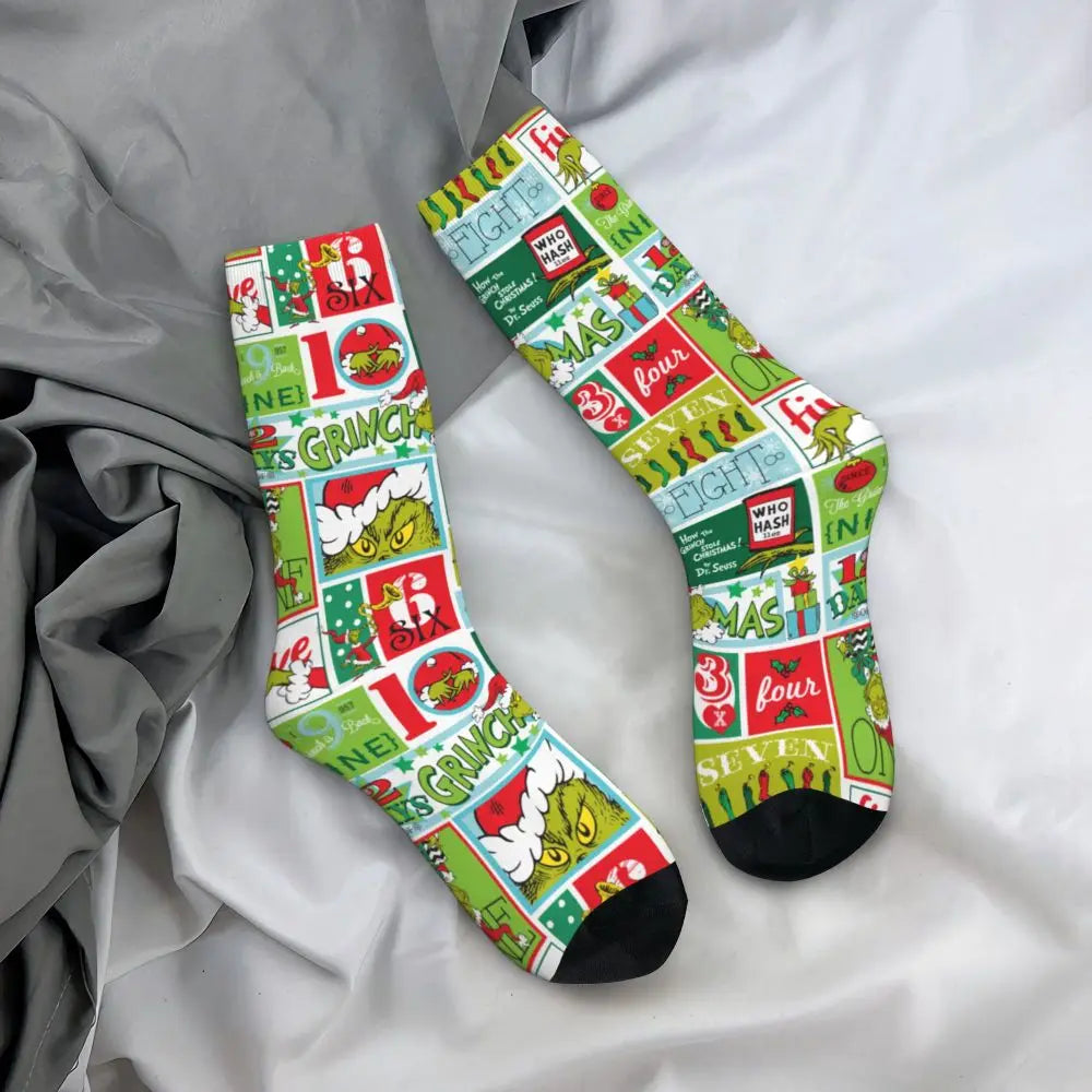 Novelty Christmas-S-Green-S-Grinching Socks Men's Women's Fashion Socks Spring Summer Autumn Winter Middle Tube Socks Gift