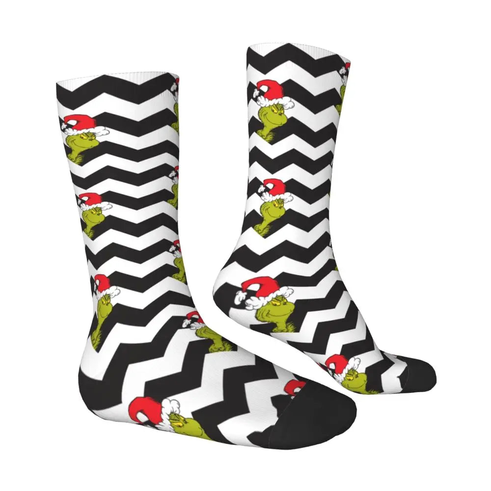 Novelty Christmas-S-Green-S-Grinching Socks Men's Women's Fashion Socks Spring Summer Autumn Winter Middle Tube Socks Gift
