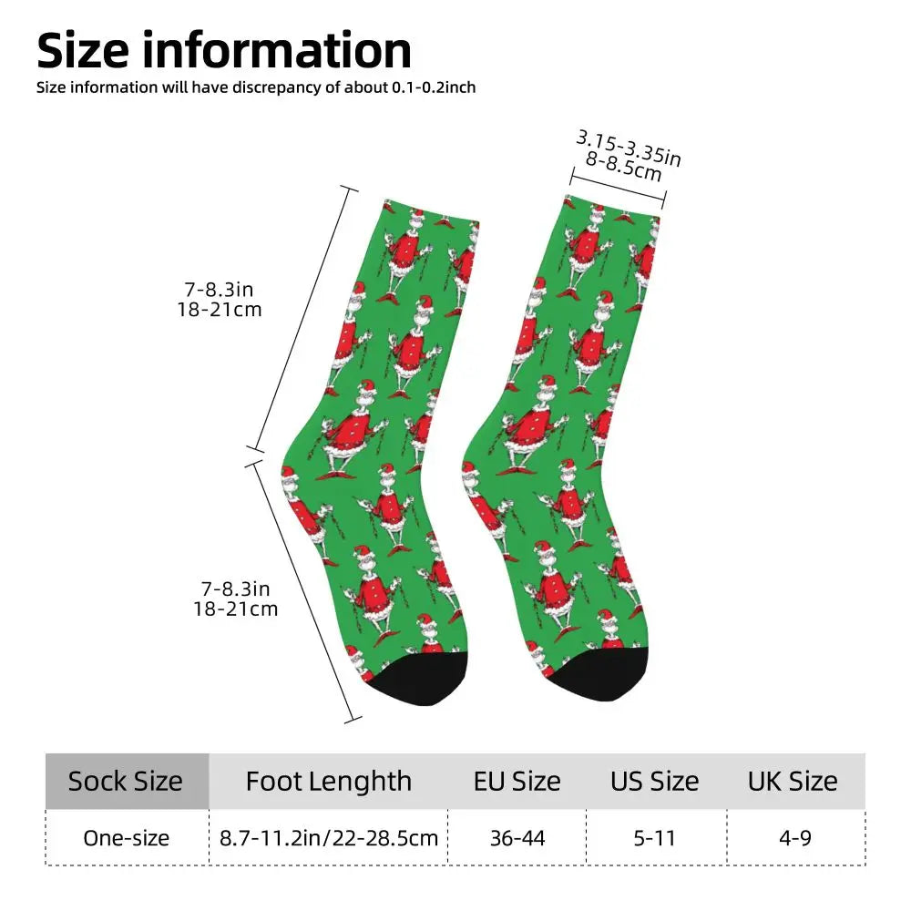 Novelty Christmas-S-Green-S-Grinching Socks Men's Women's Fashion Socks Spring Summer Autumn Winter Middle Tube Socks Gift