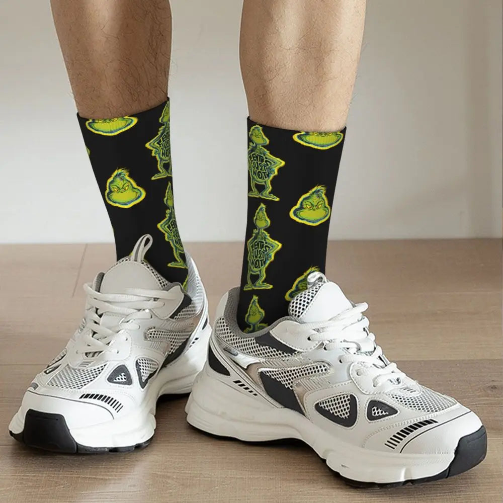 Novelty Christmas-S-Green-S-Grinching Socks Men's Women's Fashion Socks Spring Summer Autumn Winter Middle Tube Socks Gift