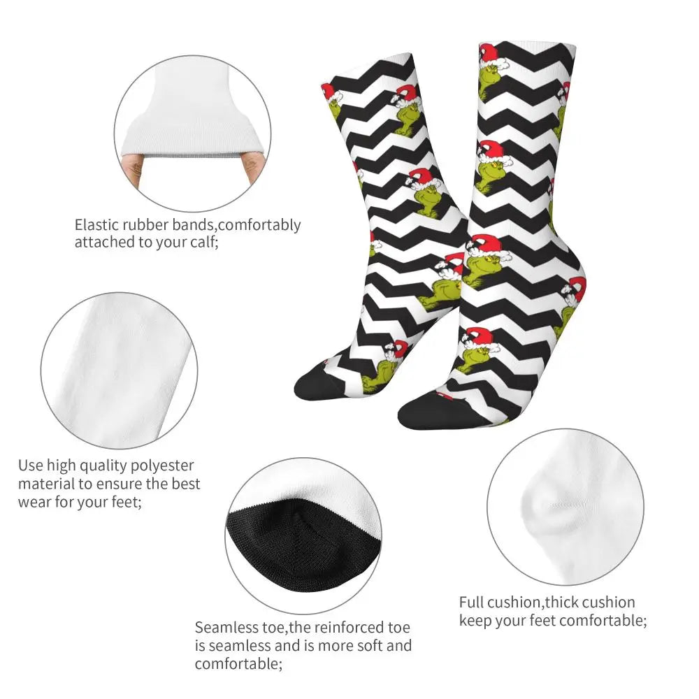 Novelty Christmas-S-Green-S-Grinching Socks Men's Women's Fashion Socks Spring Summer Autumn Winter Middle Tube Socks Gift