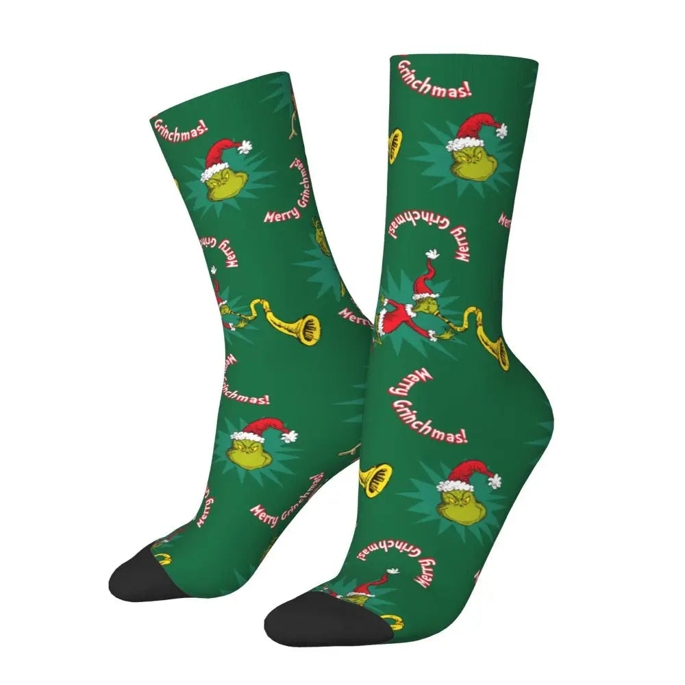 Novelty Christmas-S-Green-S-Grinching Socks Men's Women's Fashion Socks Spring Summer Autumn Winter Middle Tube Socks Gift
