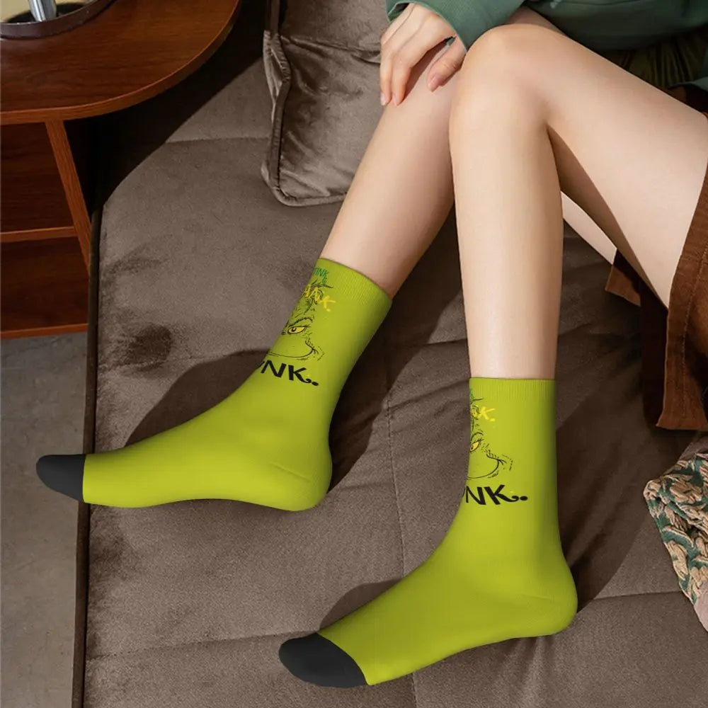 Novelty Christmas-S-Green-S-Grinching Socks Men's Women's Fashion Socks Spring Summer Autumn Winter Middle Tube Socks Gift