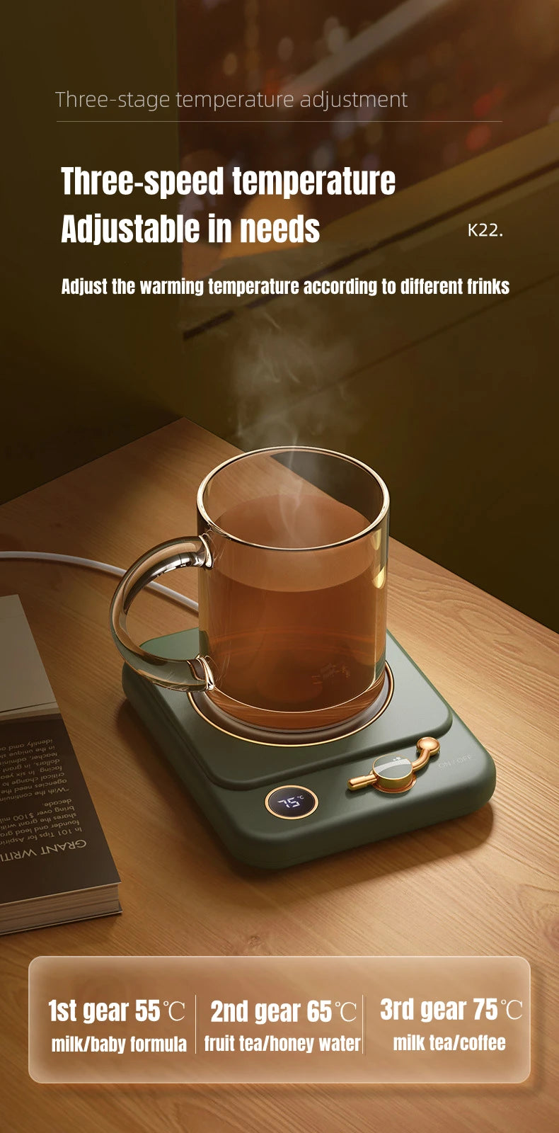 Coffee Cup Warmer Electric Mug Heater Constant Temperature 3 Gear Settings Keep Milk Tea Warm Auto-off Heating Coaster for Home