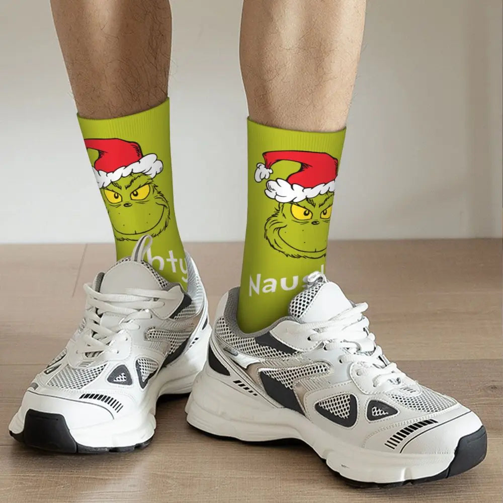 Novelty Christmas-S-Green-S-Grinching Socks Men's Women's Fashion Socks Spring Summer Autumn Winter Middle Tube Socks Gift