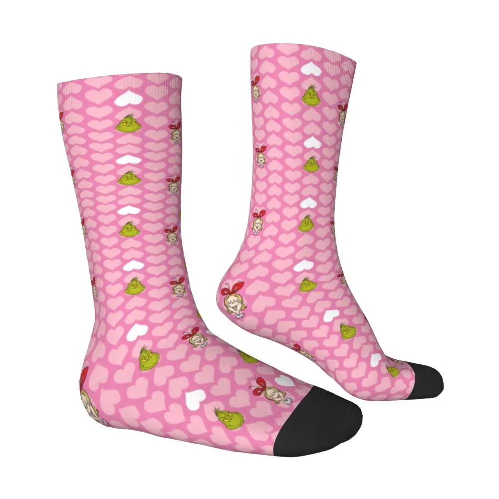 Novelty Christmas-S-Green-S-Grinching Socks Men's Women's Fashion Socks Spring Summer Autumn Winter Middle Tube Socks Gift