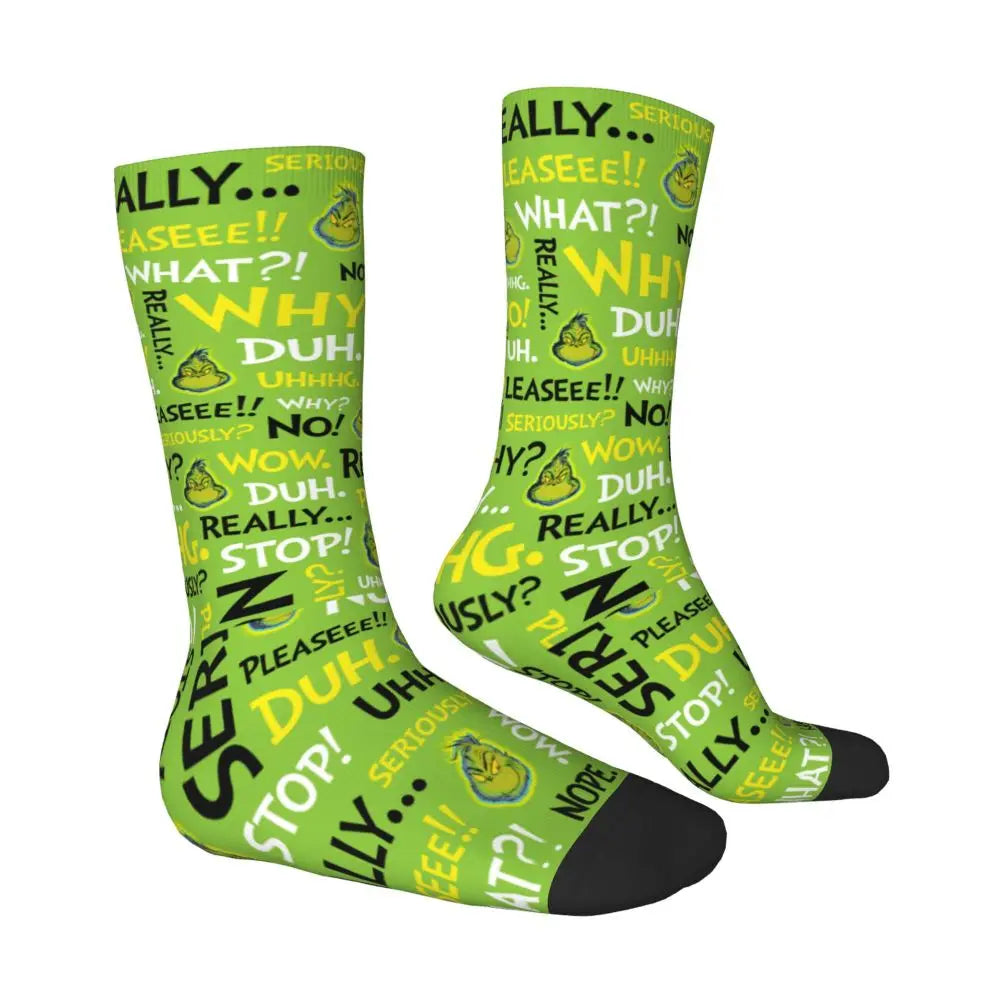 Novelty Christmas-S-Green-S-Grinching Socks Men's Women's Fashion Socks Spring Summer Autumn Winter Middle Tube Socks Gift