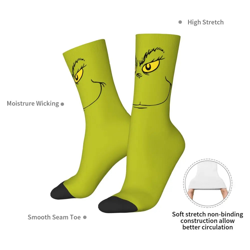 Novelty Christmas-S-Green-S-Grinching Socks Men's Women's Fashion Socks Spring Summer Autumn Winter Middle Tube Socks Gift